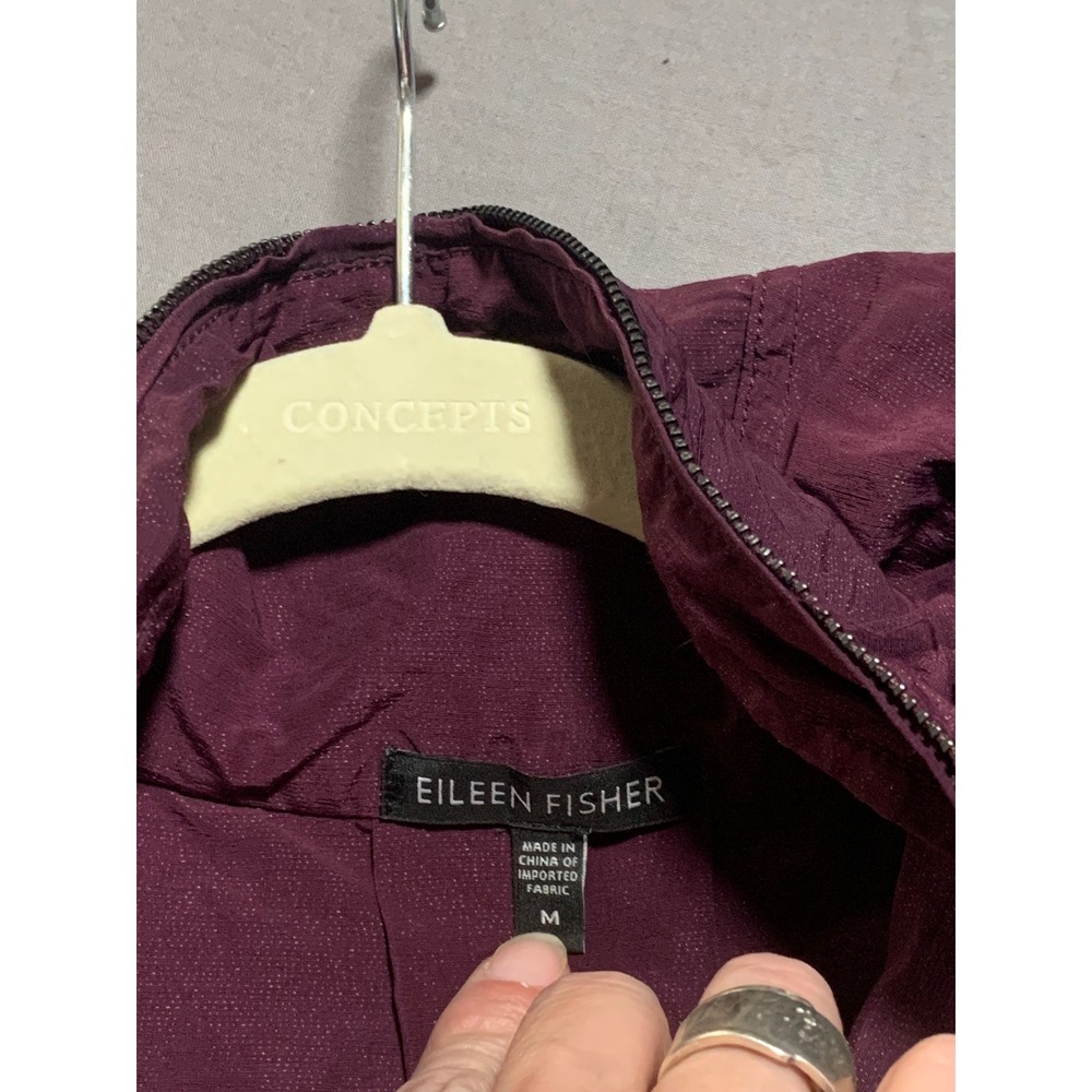 Eileen Fisher Womens Metallic Cotton Blend Hooded Jacket Purple Plum Medium - Picture 2 of 9